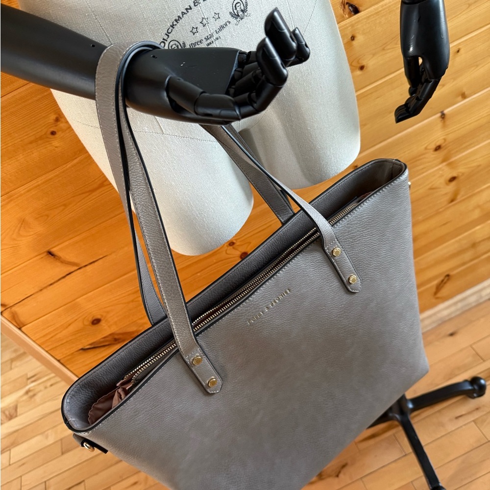 Poppy & Peonies - Gray Leather Tote Bag